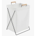 Cesto de Ropa Blanco con Agarraderas de Madera - Liso - Impermeable - Estructura de Metal Rigida - Plegable - 36 x 26 x 59 cm -